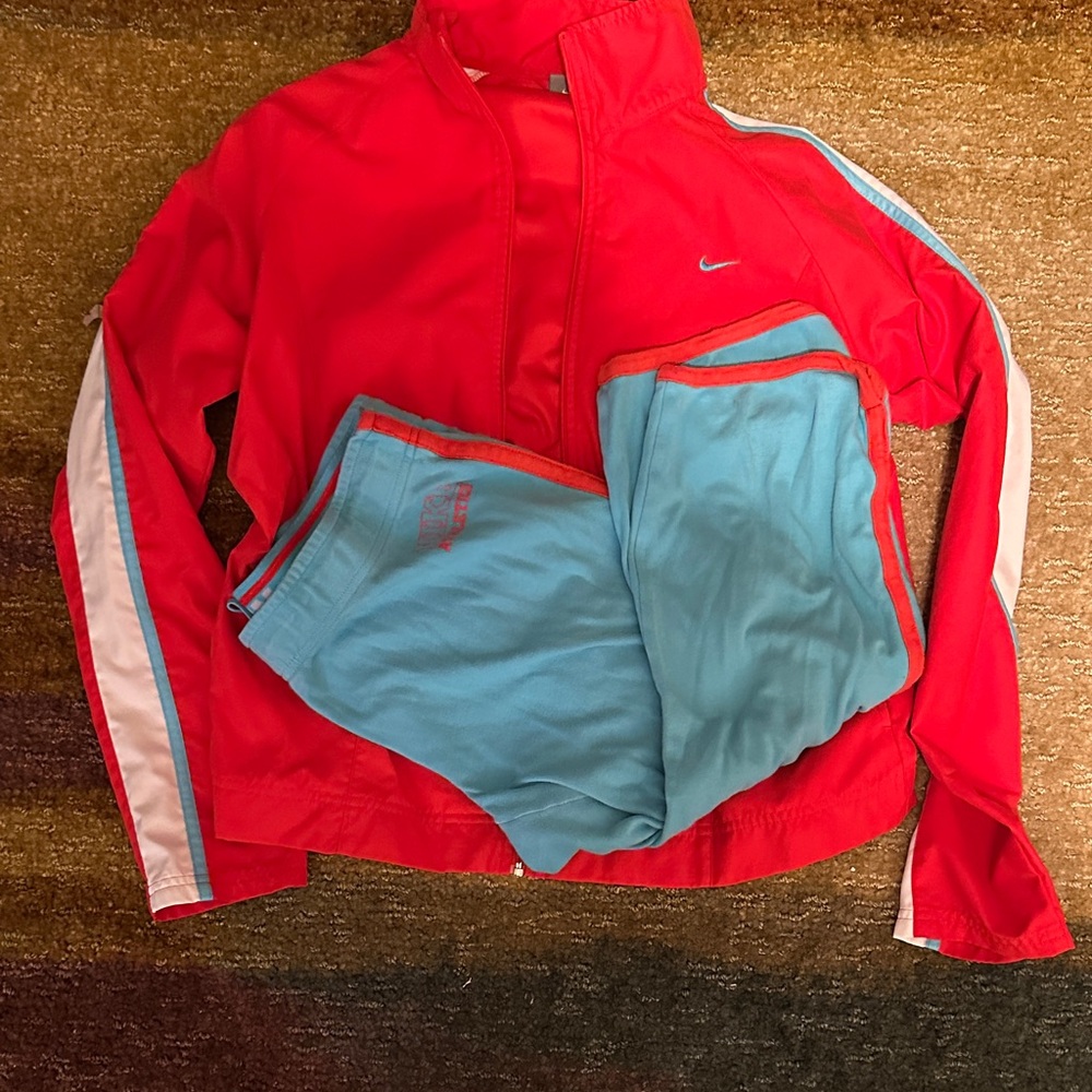 Nike Vibrant Red Jacket with Blue Pants both size Large
